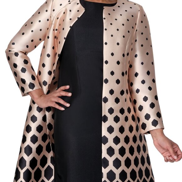 Champagne & Black Nubiano Silk-Look 2-Piece Church Dress with Geometric Pattern - Picture 4 of 4